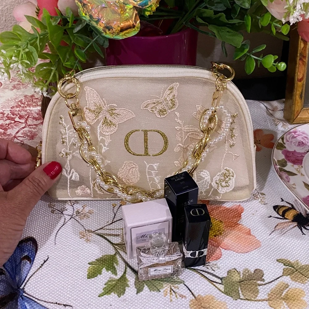 Dior Beauty Embroidered Cream Handbag